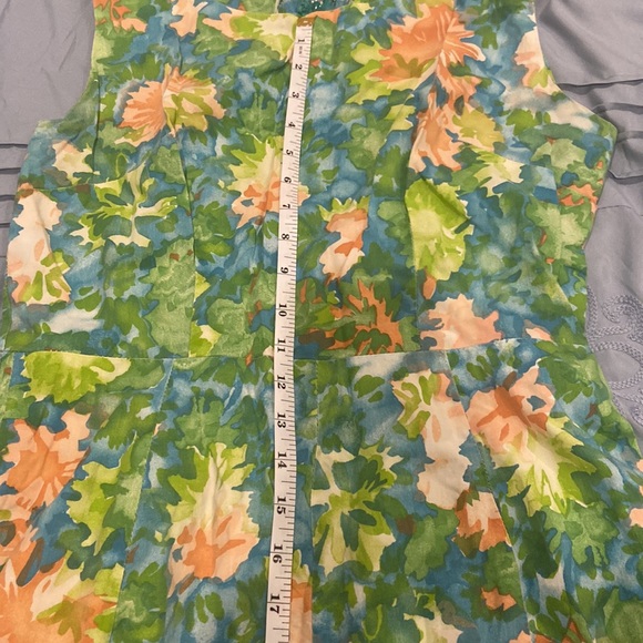 Vintage blue, green and peach flowers dress. Med - Picture 7 of 7